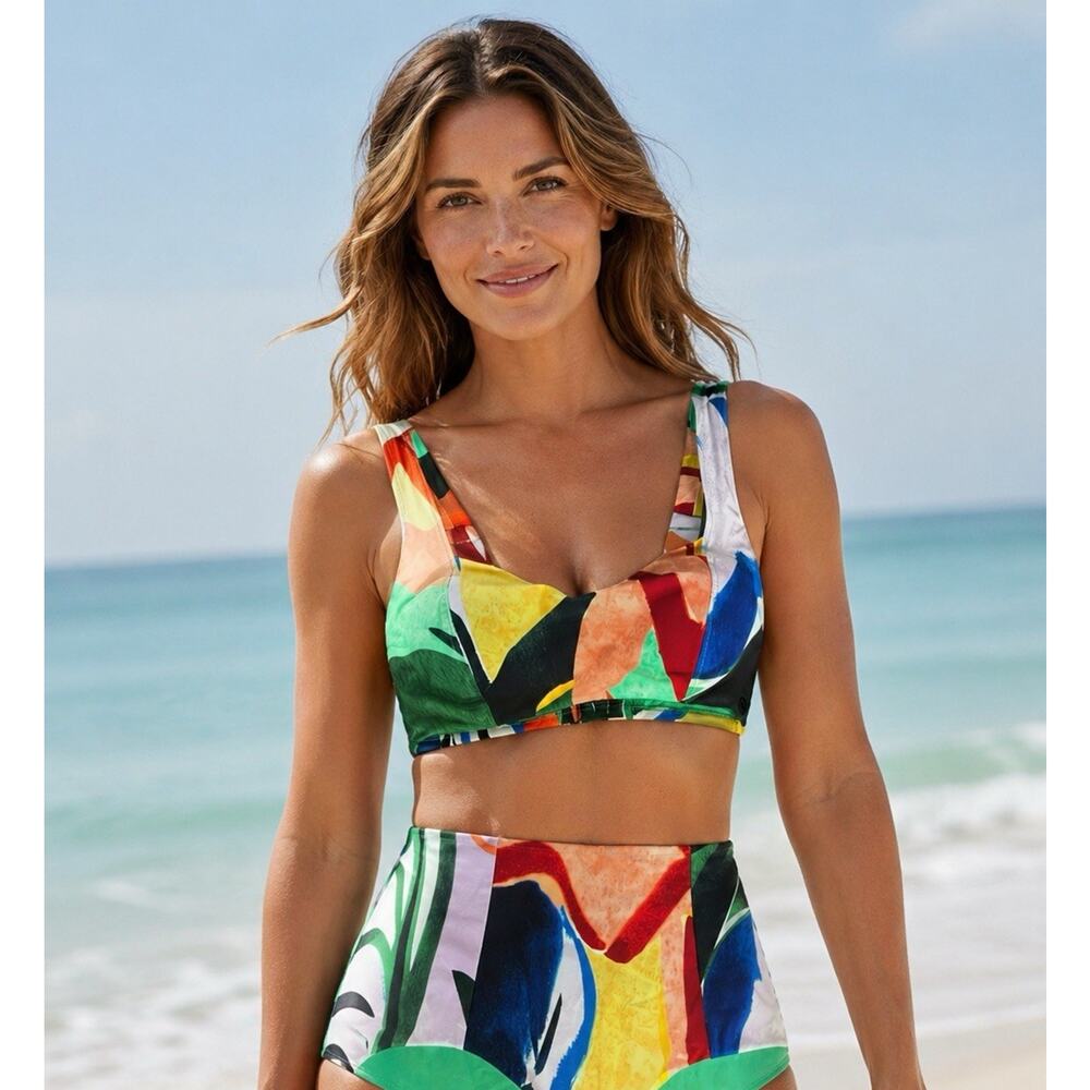 NWT Calia 2-pc Swimsuit Top XS Bottom S Power Sculpt Painterly Floral UPF 50+
